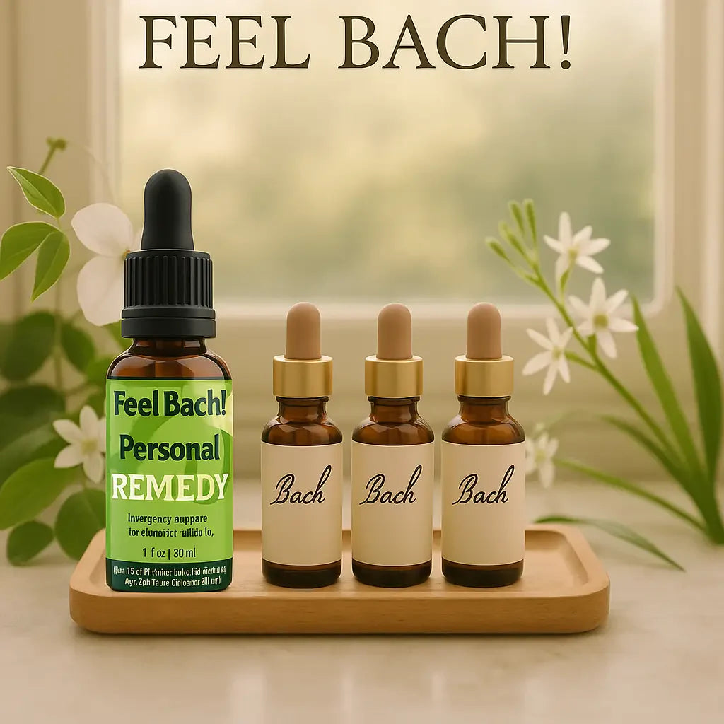 Serene morning with Bach flower remedy bottles, clematis, star of Bethlehem, and natural sunlight by a window