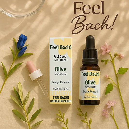 Serene overhead photo of Bach flower remedy bottle, wildflowers, linen cloth, and soft sunlight