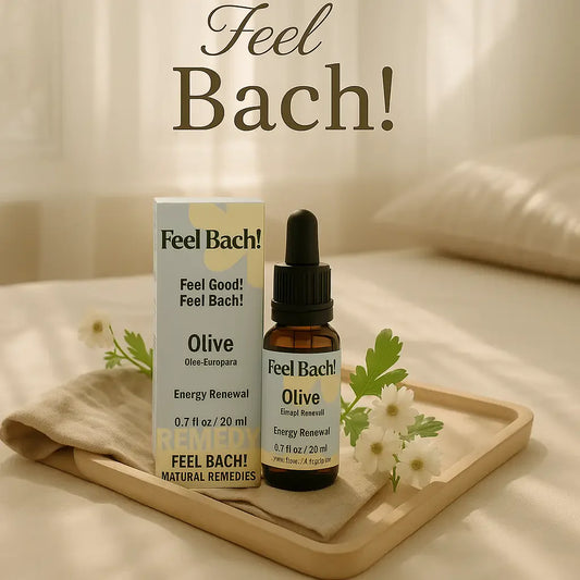 Serene minimalist bedroom morning scene with Bach flower remedy bottle and wildflowers on linen-draped tray