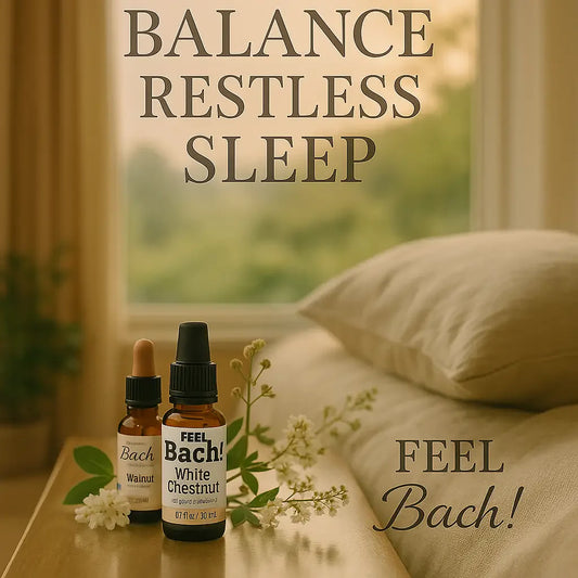 Serene sunlit bedroom with Bach flower remedy bottles, wildflowers, and linen pillow at dawn